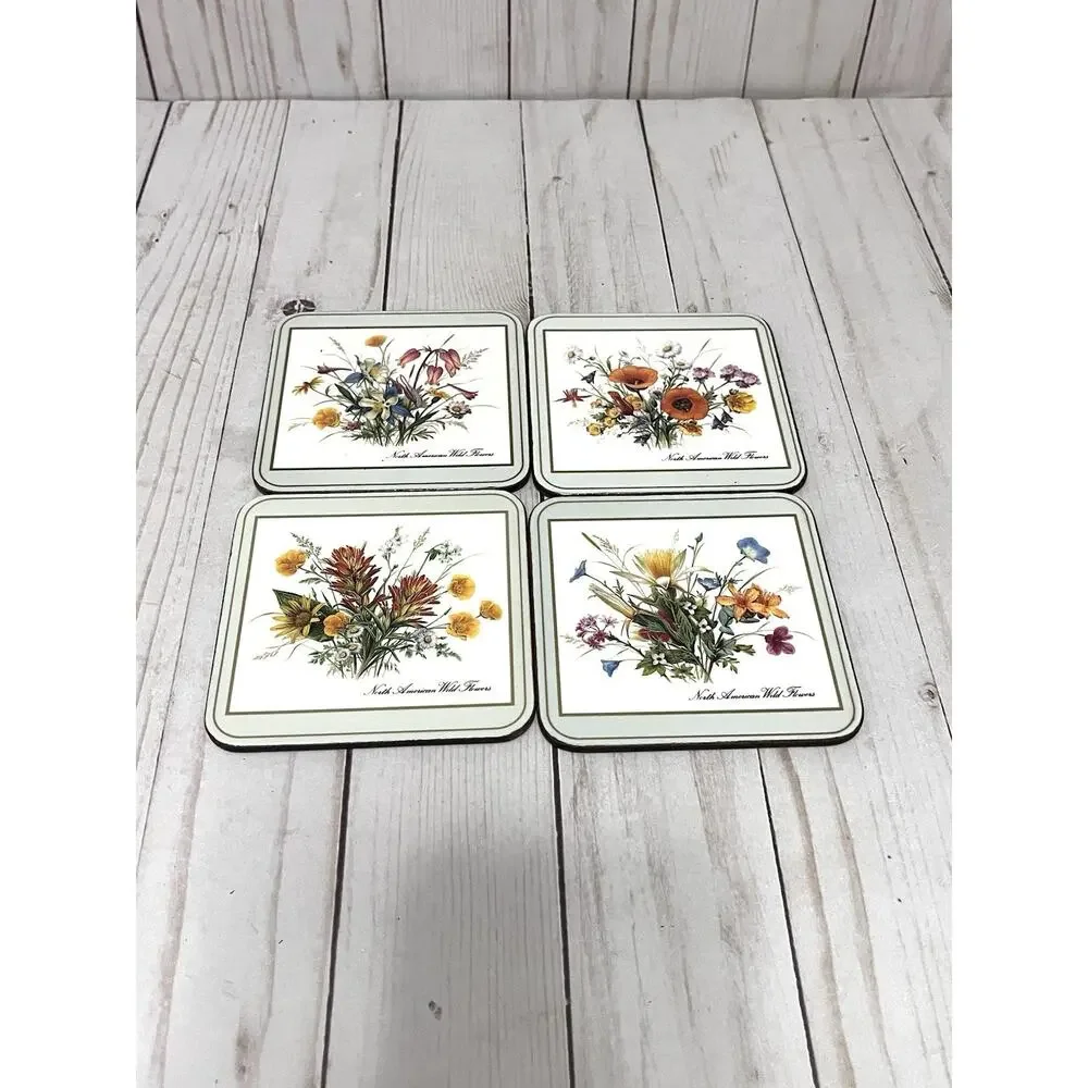 Vintage Pimpernel Coasters Set of 4 Wild Flowers Cork Back Cottage Core Coasters